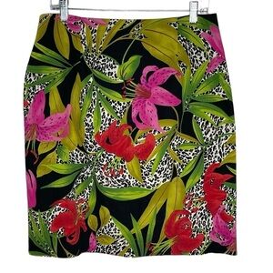ILYSE HART LTD Farm Rio Style Vintage Cotton Tropical Knee Length Skirt Size 8